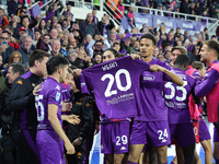 Yacine Adli shows Moise Kean's shirt after the goal during the Italian Serie A football match between ACF Fiorentina and Hellas Verona FC ,o...