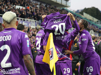 Yacine Adli shows Moise Kean's shirt after the goal during the Italian Serie A football match between ACF Fiorentina and Hellas Verona FC ,o...