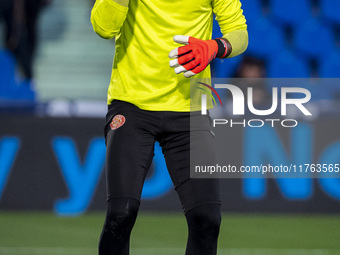 Paulo Gazzaniga of Girona FC warms up during the La Liga EA Sports 2024/25 football match between Getafe CF and Girona FC at Estadio Coliseu...