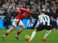 Jota Silva of Nottingham Forest battles with Harvey Barnes of Newcastle United during the Premier League match between Nottingham Forest and...