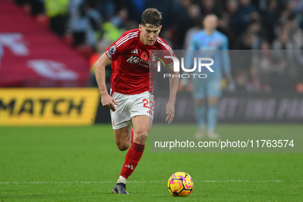 Ryan Yates of Nottingham Forest runs with the ball during the Premier League match between Nottingham Forest and Newcastle United at the Cit...