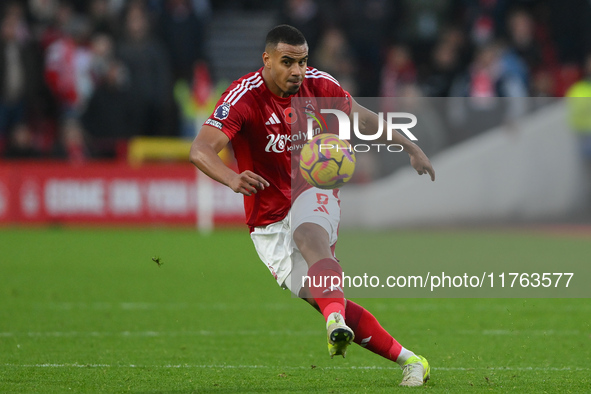 Murillo of Nottingham Forest crosses the ball during the Premier League match between Nottingham Forest and Newcastle United at the City Gro...