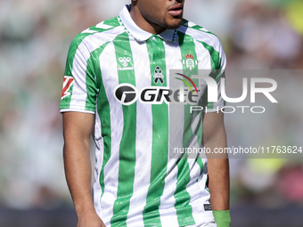 Vitor Roque of Real Betis reacts to a missed opportunity during the La Liga EA Sport match between Real Betis and RC Celta de Vigo at Benito...