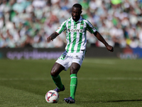 In Seville, Spain, on November 10, 2024, Youssouf Sabaly of Real Betis passes the ball during the La Liga EA Sport match between Real Betis...