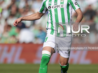 Johnny Cardoso of Real Betis runs with the ball during the La Liga EA Sport match between Real Betis and RC Celta de Vigo at Benito Villamar...