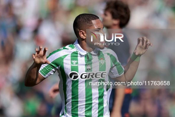 Vitor Roque of Real Betis celebrates a goal during the La Liga EA Sport match between Real Betis and RC Celta de Vigo at Benito Villamarin i...