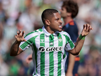 Vitor Roque of Real Betis celebrates a goal during the La Liga EA Sport match between Real Betis and RC Celta de Vigo at Benito Villamarin i...