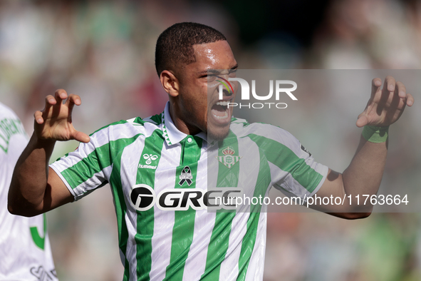 Vitor Roque of Real Betis celebrates a goal during the La Liga EA Sport match between Real Betis and RC Celta de Vigo at Benito Villamarin i...