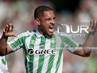 Vitor Roque of Real Betis celebrates a goal during the La Liga EA Sport match between Real Betis and RC Celta de Vigo at Benito Villamarin i...