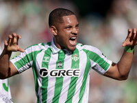 Vitor Roque of Real Betis celebrates a goal during the La Liga EA Sport match between Real Betis and RC Celta de Vigo at Benito Villamarin i...