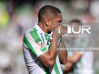 Vitor Roque of Real Betis celebrates a goal during the La Liga EA Sport match between Real Betis and RC Celta de Vigo at Benito Villamarin i...