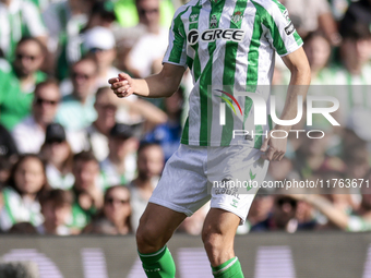 Diego Llorente of Real Betis passes the ball during the La Liga EA Sport match between Real Betis and RC Celta de Vigo at Benito Villamarin...