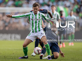 Iker Losada of Real Betis battles for the ball during the La Liga EA Sport match between Real Betis and RC Celta de Vigo at Benito Villamari...