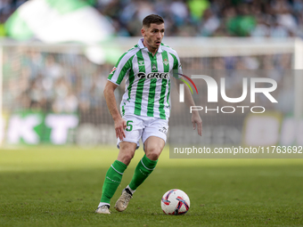 Romain Perraud of Real Betis runs with the ball during the La Liga EA Sport match between Real Betis and RC Celta de Vigo at Benito Villamar...