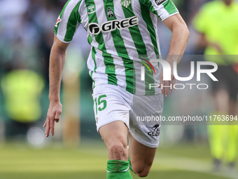 Romain Perraud of Real Betis runs with the ball during the La Liga EA Sport match between Real Betis and RC Celta de Vigo at Benito Villamar...