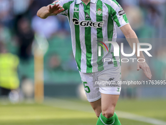 Romain Perraud of Real Betis passes the ball during the La Liga EA Sport match between Real Betis and RC Celta de Vigo at Benito Villamarin...