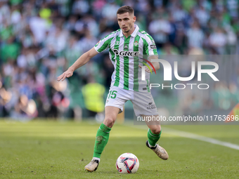 Romain Perraud of Real Betis passes the ball during the La Liga EA Sport match between Real Betis and RC Celta de Vigo at Benito Villamarin...