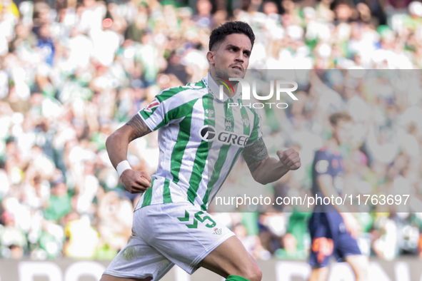 Marc Bartra of Real Betis celebrates a goal during the La Liga EA Sport match between Real Betis and RC Celta de Vigo at Benito Villamarin i...