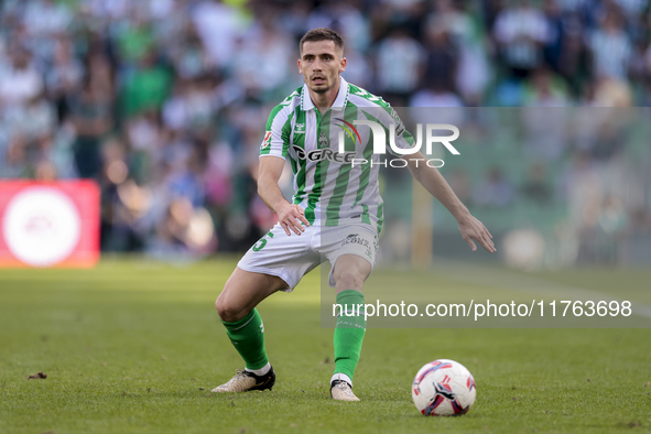 Romain Perraud of Real Betis is in action during the La Liga EA Sport match between Real Betis and RC Celta de Vigo at Benito Villamarin in...