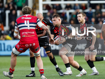 Richard Palframan of Newcastle Falcons charges during the Premiership Cup Pool A match between Newcastle Falcons and Doncaster Knights at Ki...