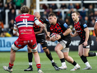 Richard Palframan of Newcastle Falcons charges during the Premiership Cup Pool A match between Newcastle Falcons and Doncaster Knights at Ki...