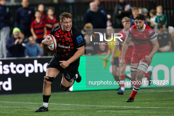 Freddie Lockwood of Newcastle Falcons coasts to shore during the Premiership Cup Pool A match between Newcastle Falcons and Doncaster Knight...