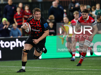 Freddie Lockwood of Newcastle Falcons coasts to shore during the Premiership Cup Pool A match between Newcastle Falcons and Doncaster Knight...