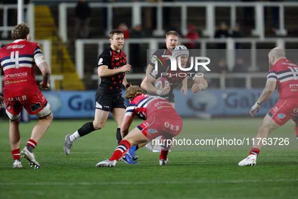 Ollie Leatherbarrow of Newcastle Falcons is in action during the Premiership Cup Pool A match between Newcastle Falcons and Doncaster Knight...