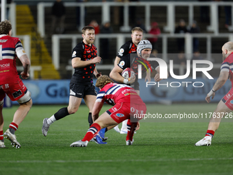 Ollie Leatherbarrow of Newcastle Falcons is in action during the Premiership Cup Pool A match between Newcastle Falcons and Doncaster Knight...