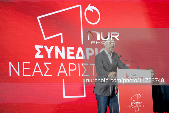 The President of the New Left (Nea Aristera), Alexis Charitsis, speaks during the first congress of the Nea Aristera (New Left) party in Ath...