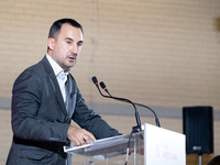 The President of the New Left (Nea Aristera), Alexis Charitsis, speaks during the first congress of the Nea Aristera (New Left) party in Ath...