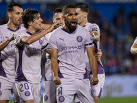 Yangel Herrera of Girona FC (C) celebrates his goal with his teammates (from L to R) Bojan Miovski, Bryan Gil, and Miguel Gutierrez during t...