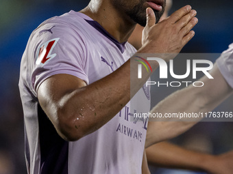 Yangel Herrera of Girona FC (C) celebrates his goal during the La Liga EA Sports 2024/25 football match between Getafe CF and Girona FC at E...