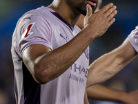 Yangel Herrera of Girona FC (C) celebrates his goal during the La Liga EA Sports 2024/25 football match between Getafe CF and Girona FC at E...