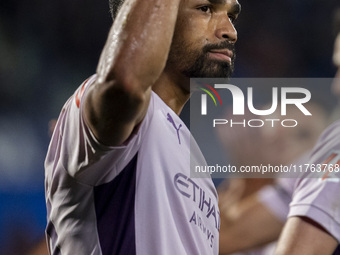 Yangel Herrera of Girona FC (C) celebrates his goal during the La Liga EA Sports 2024/25 football match between Getafe CF and Girona FC at E...