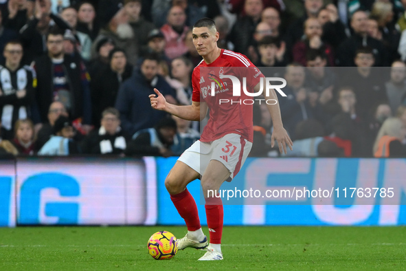 Nikola Milenkovic of Nottingham Forest passes the ball during the Premier League match between Nottingham Forest and Newcastle United at the...