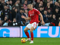 Nikola Milenkovic of Nottingham Forest passes the ball during the Premier League match between Nottingham Forest and Newcastle United at the...