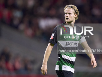 Morten Hjulmand of Sporting CP looks on during the Liga Portugal Betclic match between SC Braga and Sporting CP at Estadio Municipal de Brag...