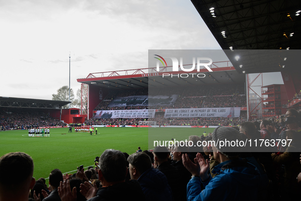 A display honors all who did not return from conflict during the Premier League match between Nottingham Forest and Newcastle United at the...