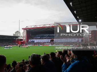 A display honors all who did not return from conflict during the Premier League match between Nottingham Forest and Newcastle United at the...