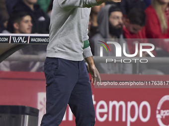 Ruben Amorim, Head Coach of Sporting CP, reacts during the Liga Portugal Betclic match between SC Braga and Sporting CP at Estadio Municipal...