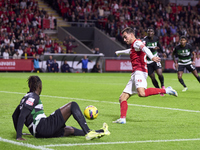 Ricardo Horta of SC Braga shoots on goal and scores his team's first goal during the Liga Portugal Betclic match between SC Braga and Sporti...