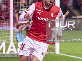 Ricardo Horta of SC Braga celebrates after scoring his team's first goal during the Liga Portugal Betclic match between SC Braga and Sportin...