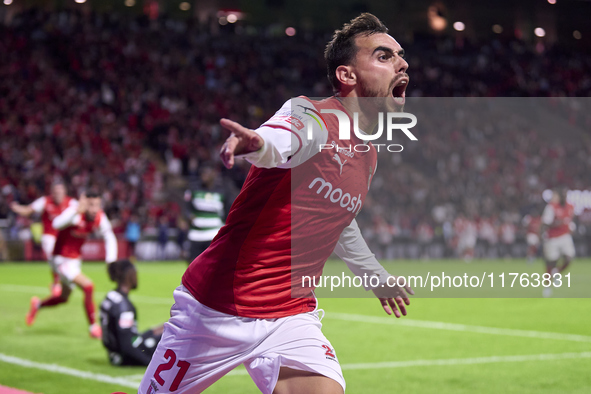 Ricardo Horta of SC Braga celebrates after scoring his team's first goal during the Liga Portugal Betclic match between SC Braga and Sportin...