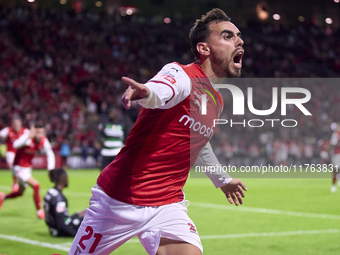 Ricardo Horta of SC Braga celebrates after scoring his team's first goal during the Liga Portugal Betclic match between SC Braga and Sportin...