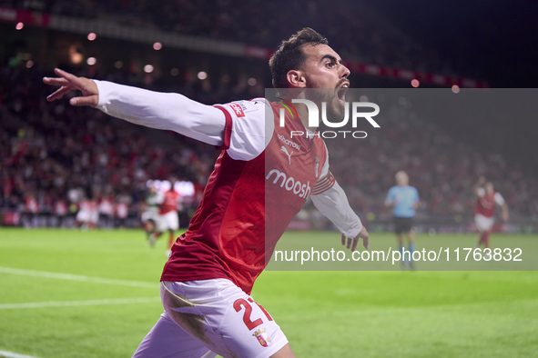 Ricardo Horta of SC Braga celebrates after scoring his team's first goal during the Liga Portugal Betclic match between SC Braga and Sportin...