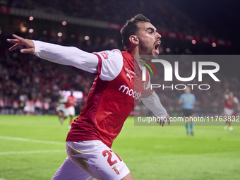 Ricardo Horta of SC Braga celebrates after scoring his team's first goal during the Liga Portugal Betclic match between SC Braga and Sportin...