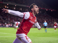 Ricardo Horta of SC Braga celebrates after scoring his team's first goal during the Liga Portugal Betclic match between SC Braga and Sportin...