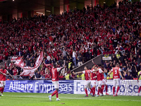 Ricardo Horta of SC Braga celebrates with his teammates after scoring his team's first goal during the Liga Portugal Betclic match between S...