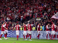 Ricardo Horta of SC Braga celebrates with his teammates after scoring his team's first goal during the Liga Portugal Betclic match between S...